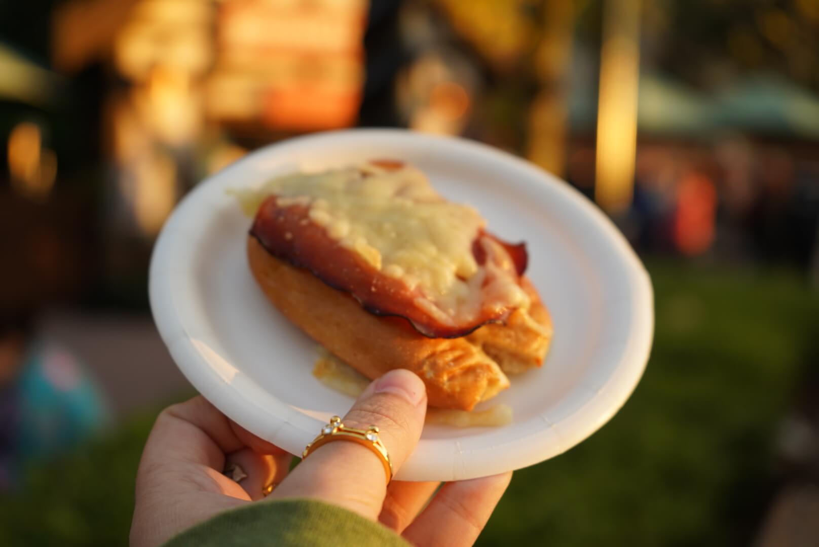 Toasted Pretzel Bread with black forest ham and melted gruyere cheese from Epcot Flower and Garden Festival 2019