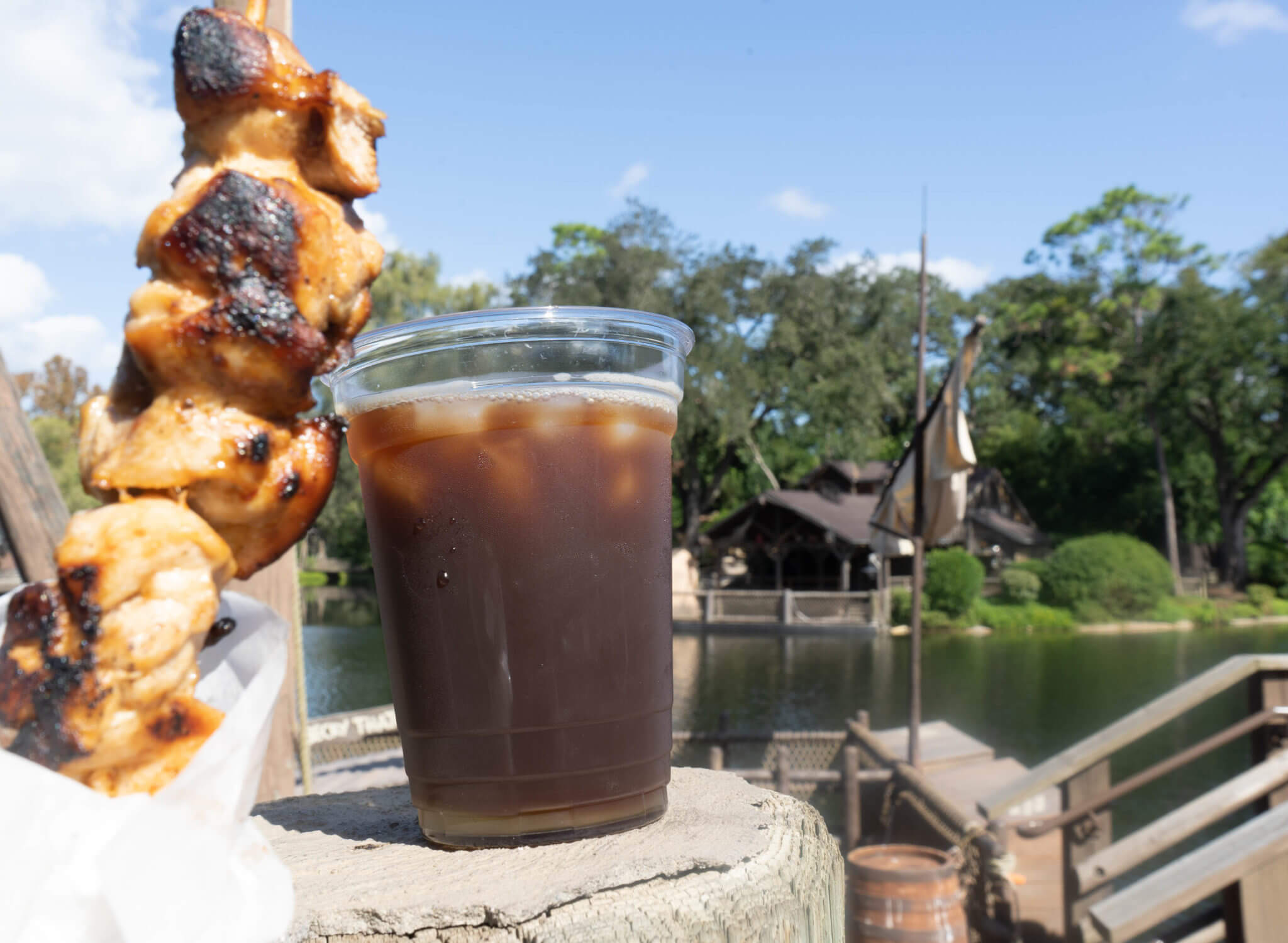 Chicken Skewer and Cold Brew Coffee from Westward Ho in Disney World's Magic Kingdom